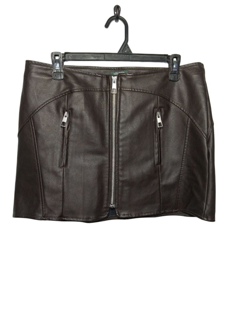Wild Fable Brown Faux Leather Mini Skirt With Front Zipper & Pockets M